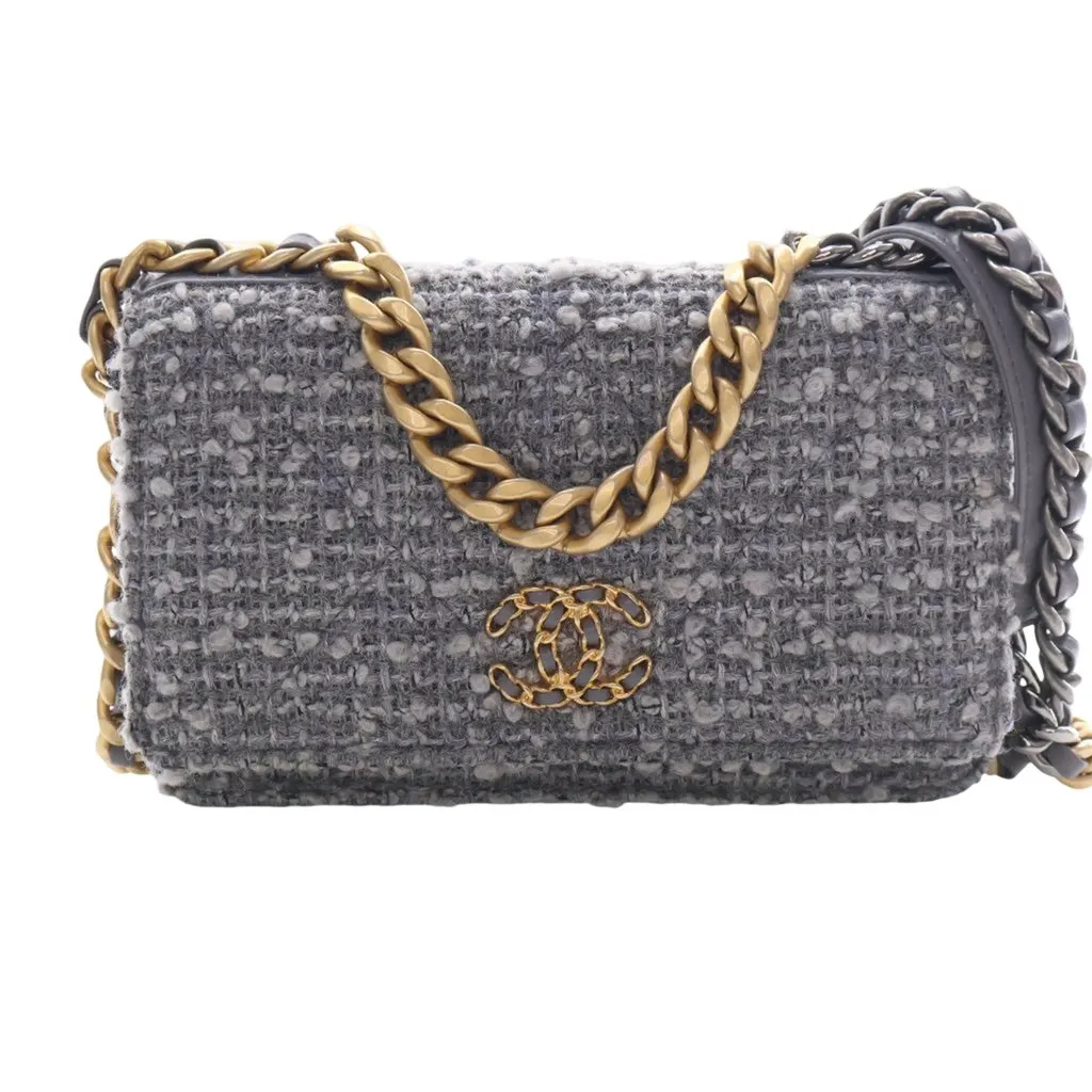 Chanel Tweed 19 Wallet On Chain Grey Very good - Front View