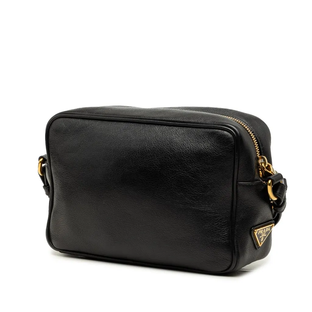 Prada Glace Calfskin Embossed Logo Camera Bag Black Leather Very good - Back View