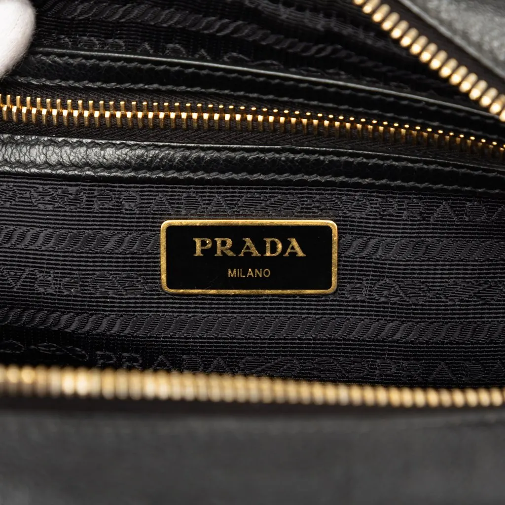 Prada Glace Calfskin Embossed Logo Camera Bag Black Leather Very good - Box View