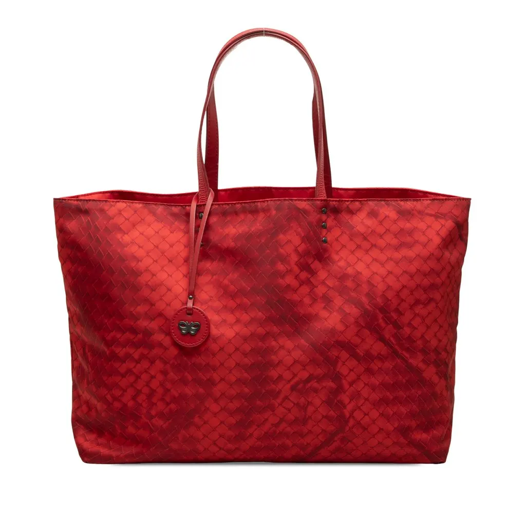 Bottega Veneta Nylon Intrecciolusion Tote Red Polyamide Very good - Front View