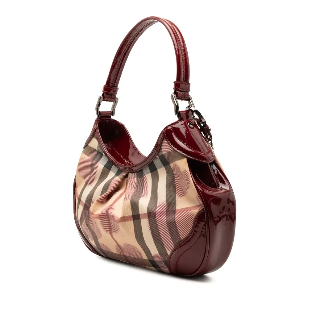 Burberry Small Nova Check Coated Canvas Hearts Hernville Hobo Beige Very good - Back View