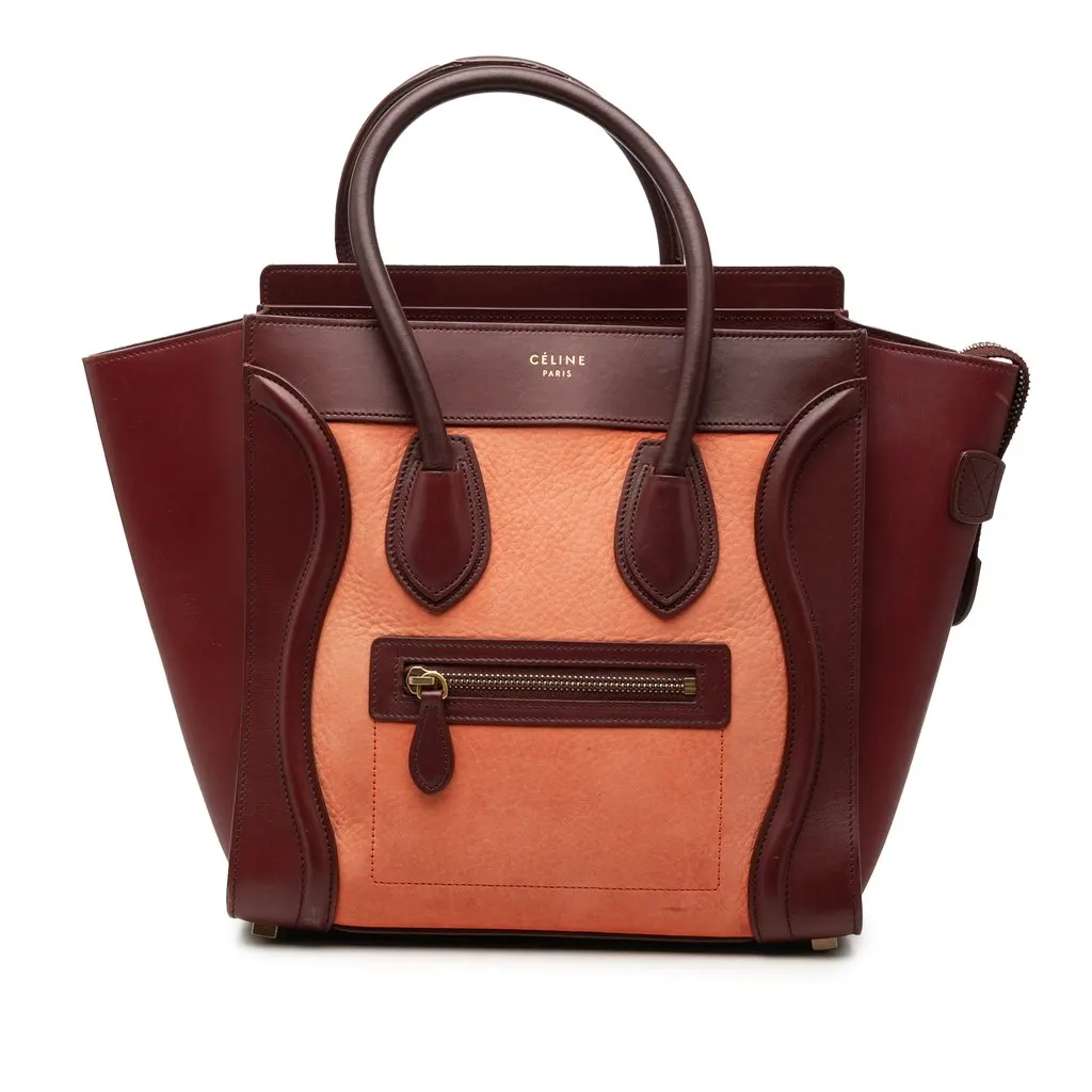 Celine Micro Bicolor Calfskin Luggage Tote Red Leather Very good - Front View