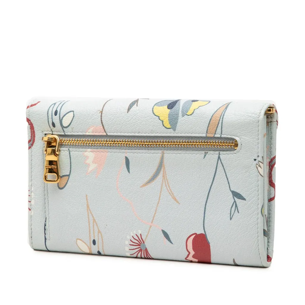 Miu Miu Goatskin Floral Print Envelope Wallet Blue Leather Very good - Back View
