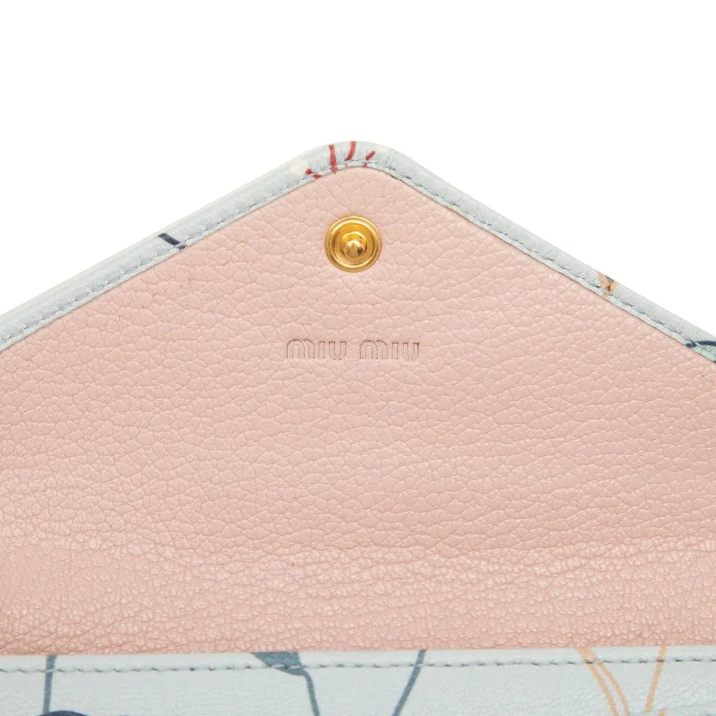 Miu Miu Goatskin Floral Print Envelope Wallet Blue Leather Very good - Box View