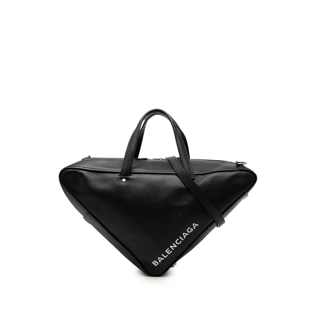 Balenciaga Medium Leather Triangle Duffle Bag Black Leather Very good - Front View