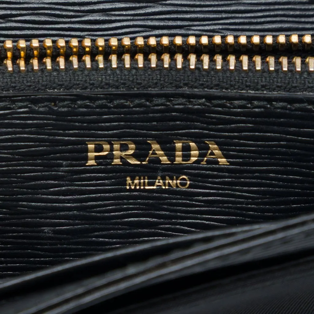 Prada Vitello Move and Tessuto Wallet On Strap Black Polyamide Very good - Box View