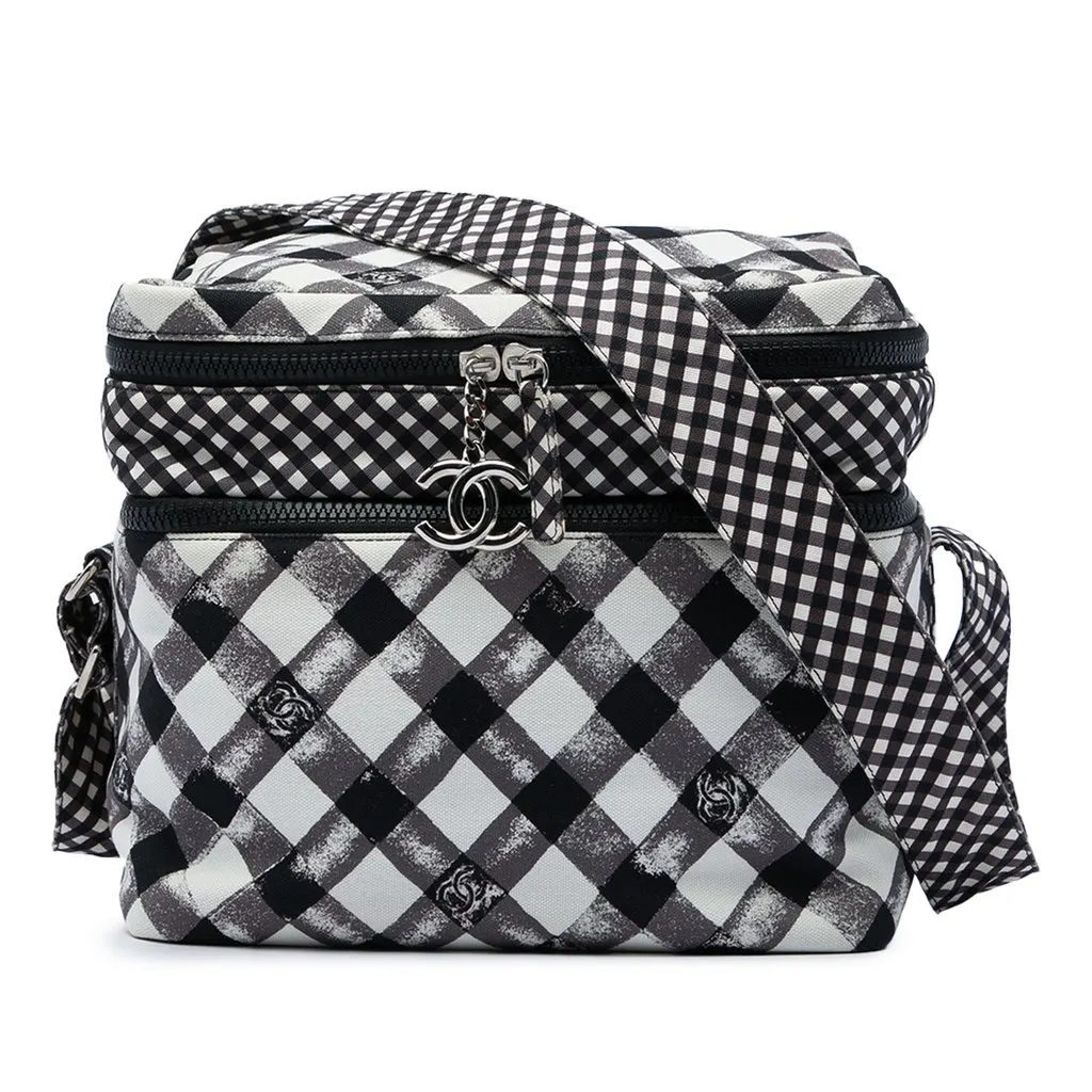 Chanel CC Canvas Gingham Lunch Box Shoulder Bag Black Canvas Very good - Front View
