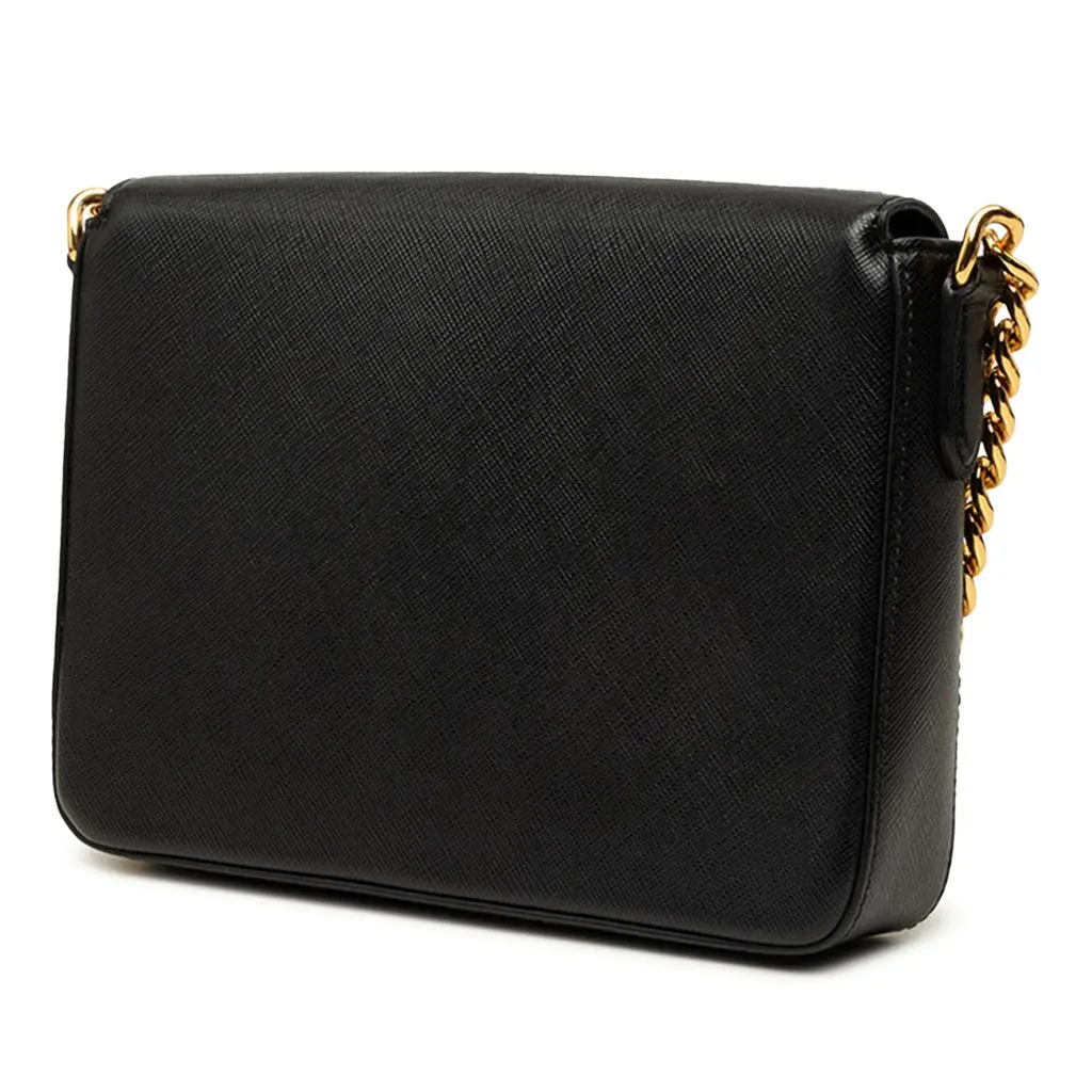 Prada Saffiano Push Lock Crossbody Black Leather Good - Back View