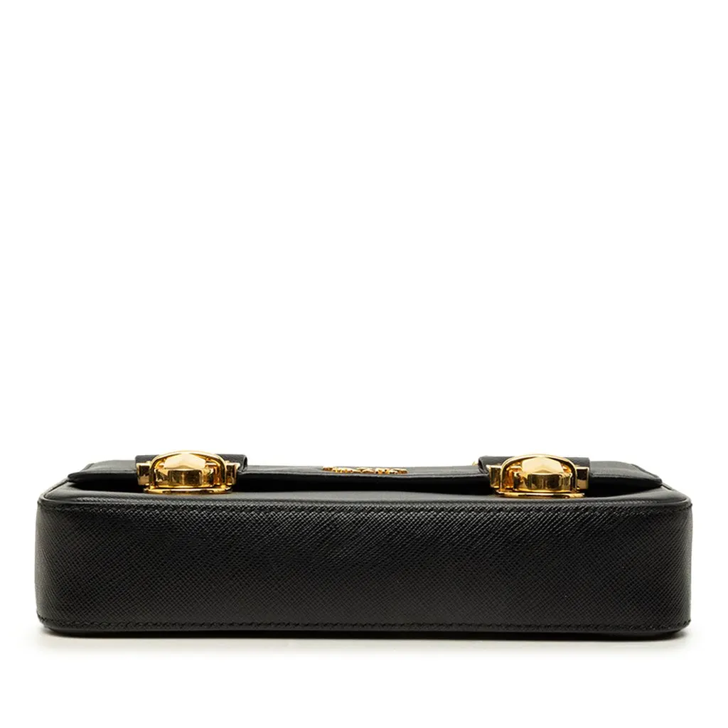 Prada Saffiano Push Lock Crossbody Black Leather Good - Inside View