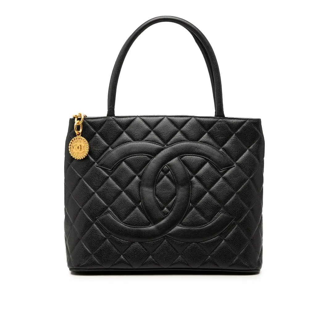 Chanel Caviar Medallion Tote Black Leather Very good - Front View