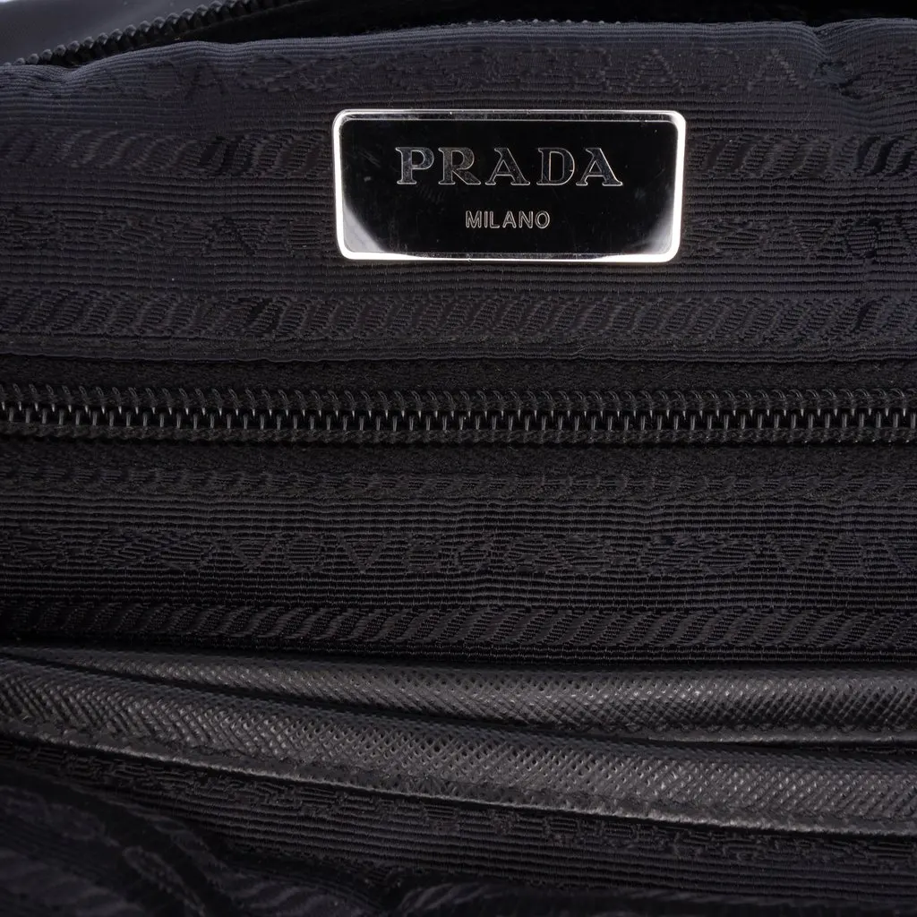 Prada Saffiano Trimmed Tessuto Business Bag Blue Good - Box View