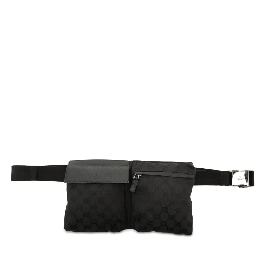 Gucci GG Canvas Double Pocket Belt Bag Black Very good - Front View