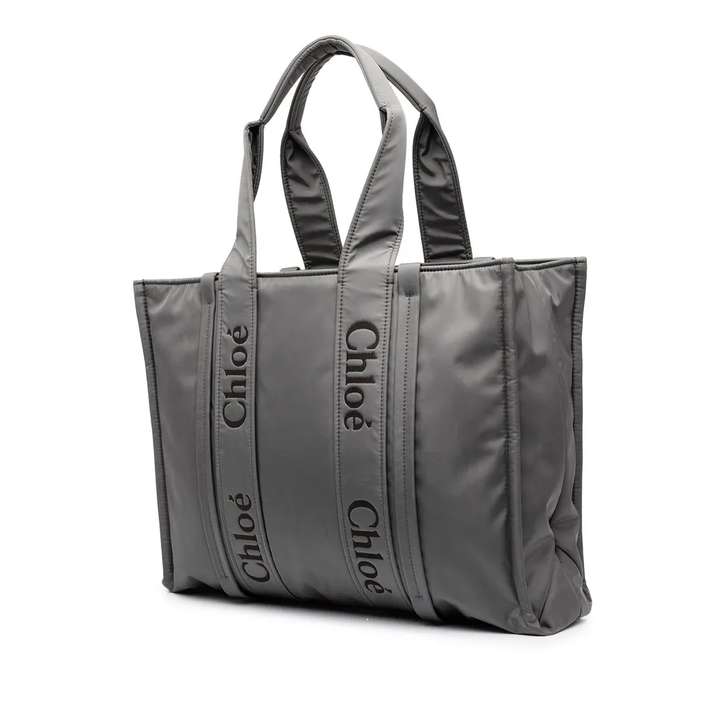 Chloé Large Nylon Woody Tote Grey Polyamide Very good - Back View