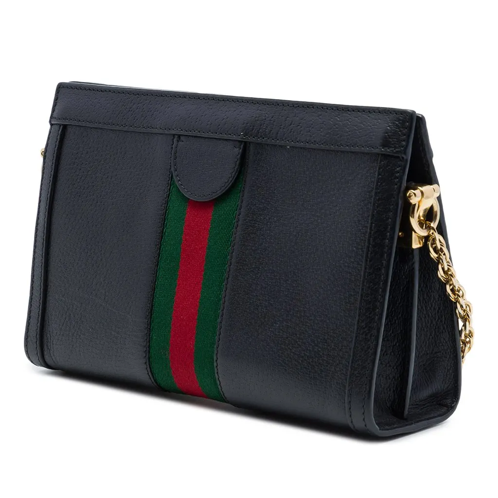 Gucci Small Calfskin Web Ophidia Chain Crossbody Black Leather Very good - Back View
