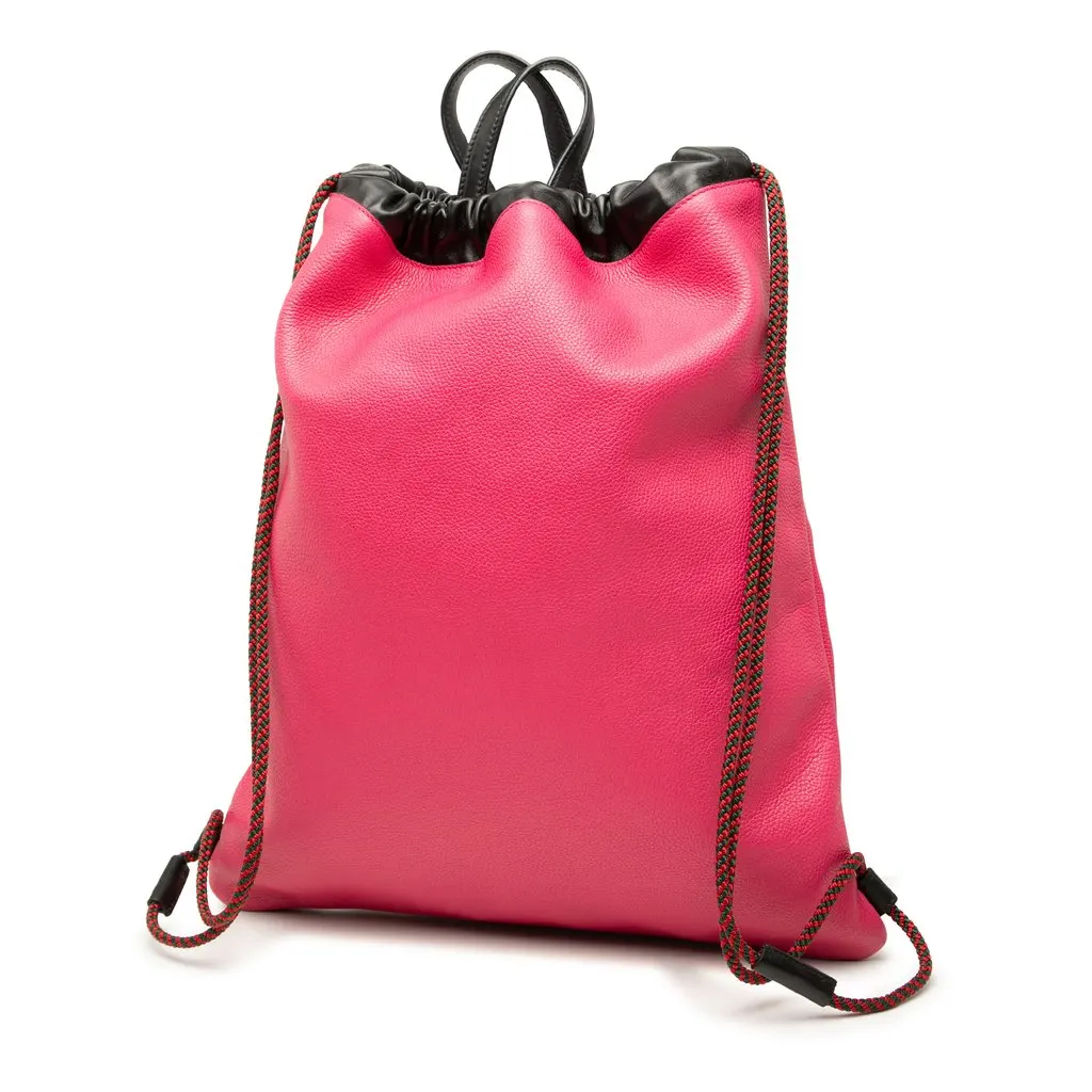 Gucci Leather Logo Drawstring Backpack Pink Leather Very good - Back View