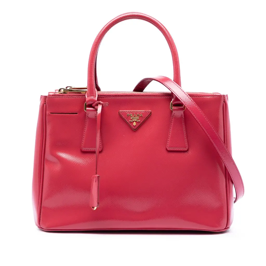 Prada Small Saffiano Vernice Galleria Double Zip Satchel Pink Leather Very good - Front View