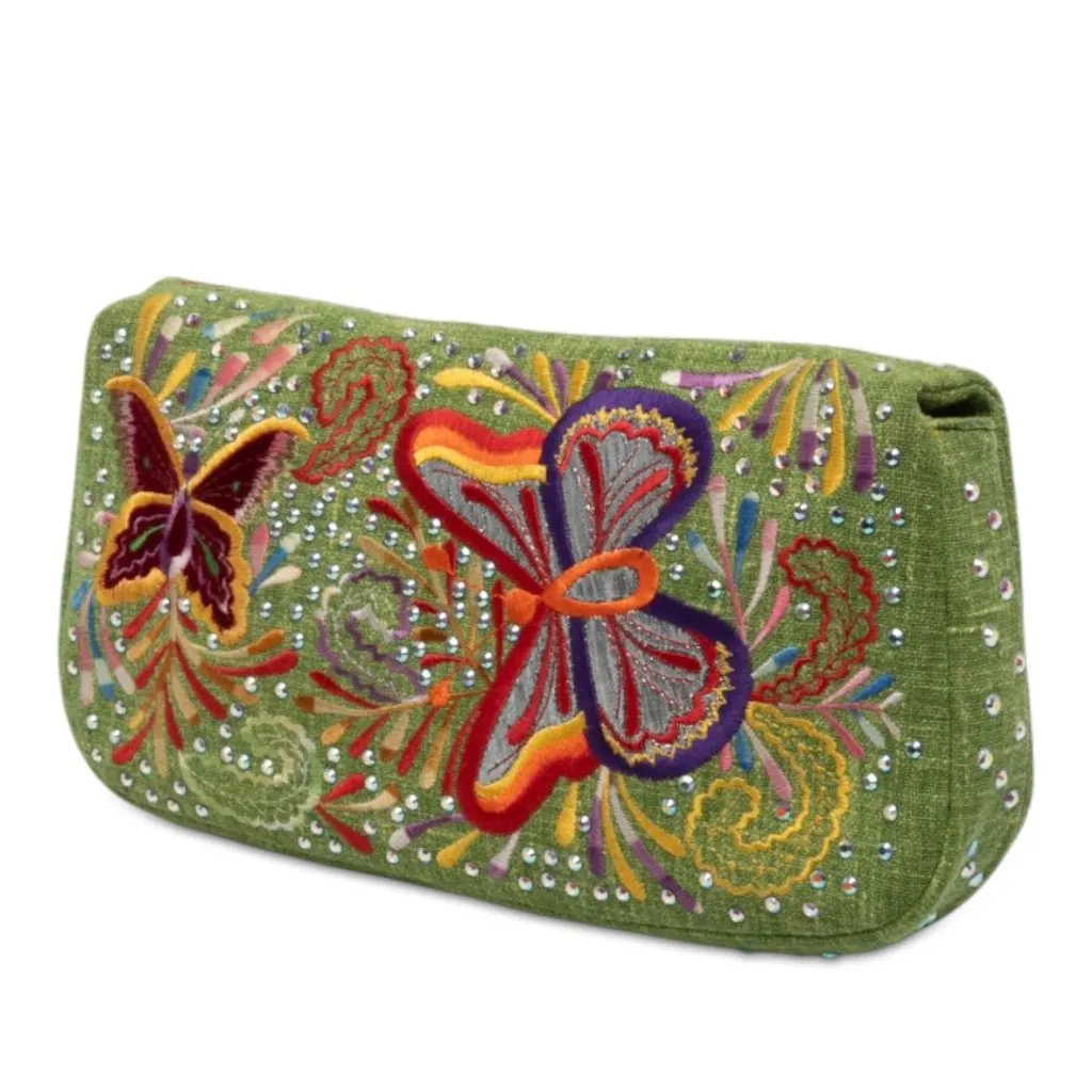 Dior Canvas Embroidered Butterfly Malice Clutch Green Canvas Good - Back View
