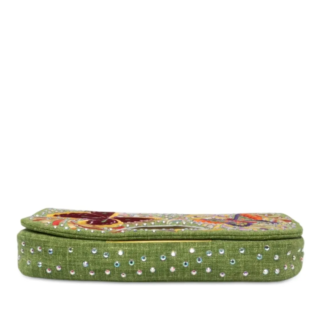 Dior Canvas Embroidered Butterfly Malice Clutch Green Canvas Good - Inside View