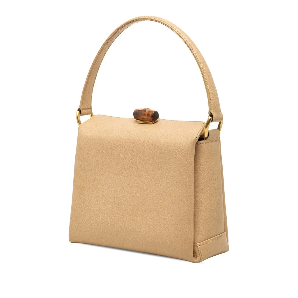 Gucci Grained Calfskin Bamboo Handbag Beige Leather Good - Back View