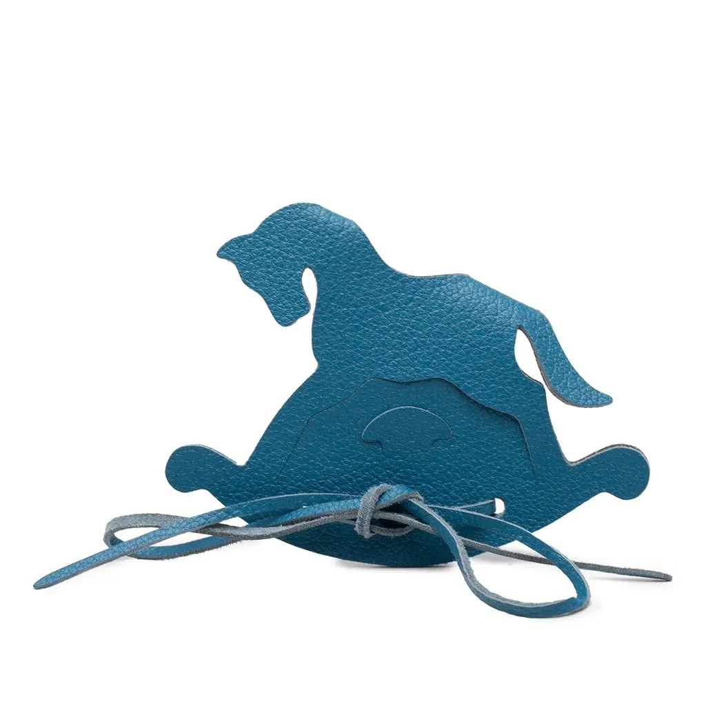 Hermès Evercolor Petit H Cheval A Bascule Charm Blue Leather Very good - Back View