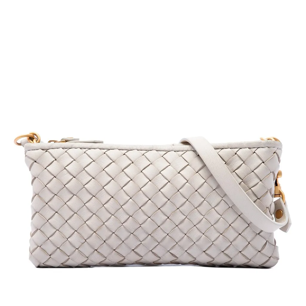 Bottega Veneta Nappa Intrecciato Pouch On Strap White Leather Very good - Front View