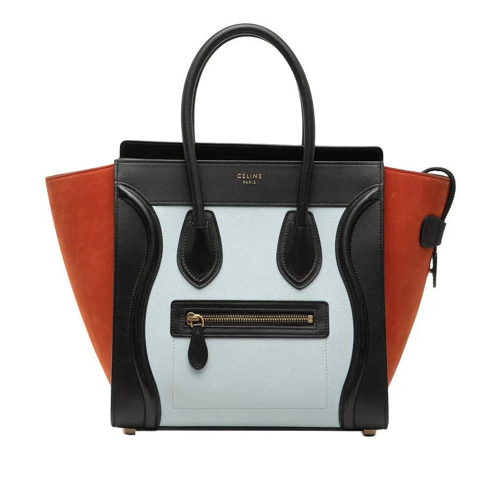 Celine Micro Tricolor Nubuck and Calfskin Luggage Tote White Leather Very good - Front View