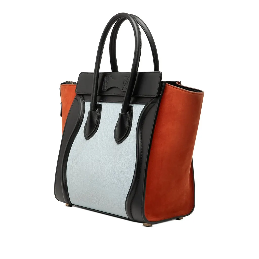 Celine Micro Tricolor Nubuck and Calfskin Luggage Tote White Leather Very good - Back View