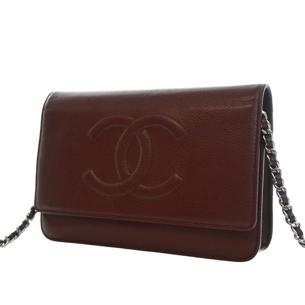 Chanel CC Caviar Wallet On Chain Red Leather Very good - Inside View