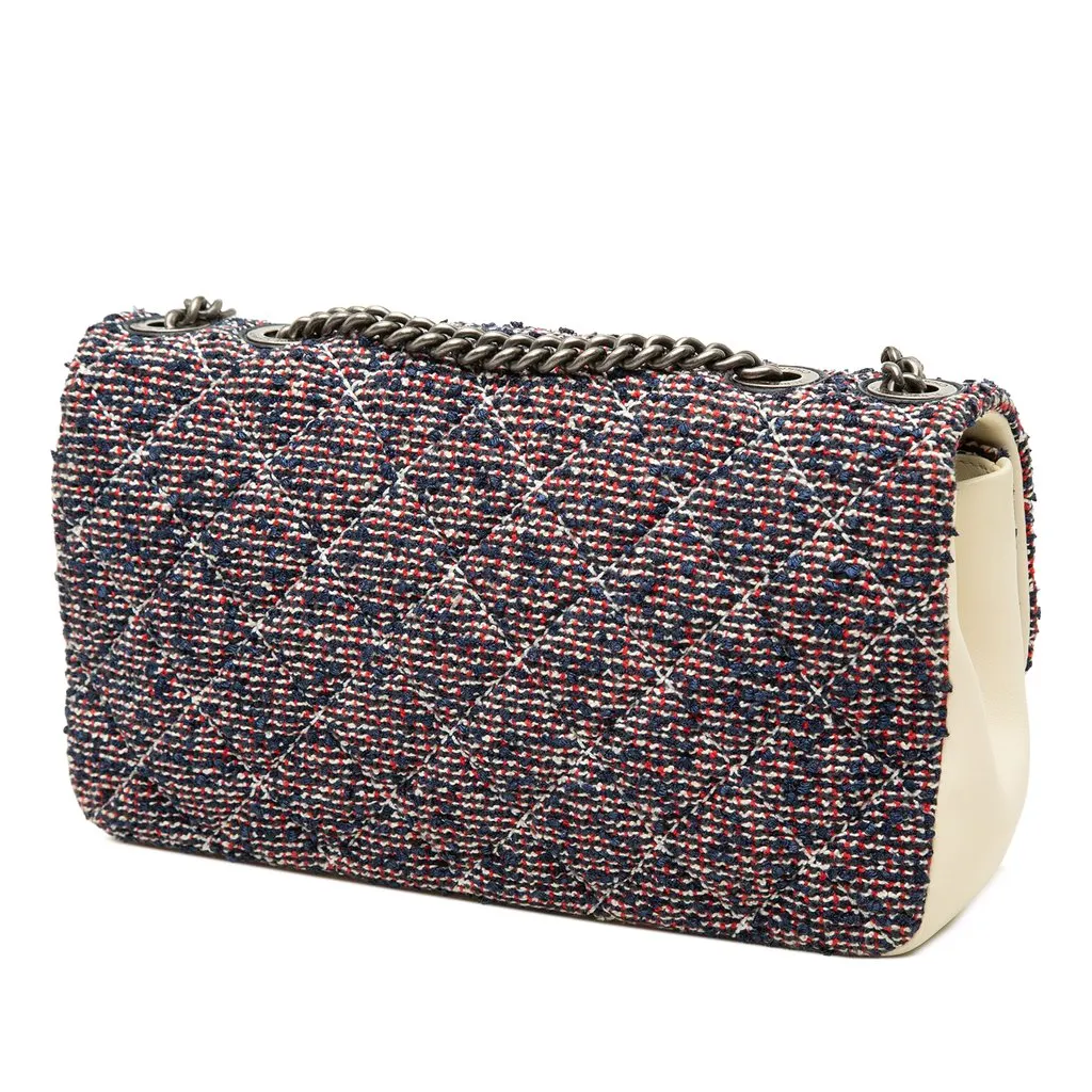 Chanel Medium Tweed Single Flap Blue Tweed Very good - Back View