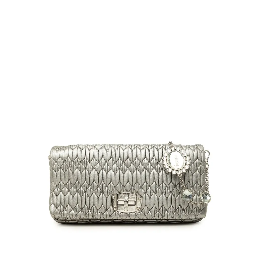Miu Miu Matelasse Metallic Nappa Crystal Chain Satchel