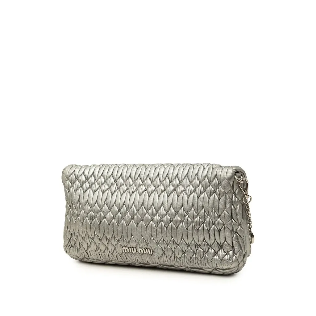 Miu Miu Matelasse Metallic Nappa Crystal Chain Satchel Silver Leather Very good - Back View