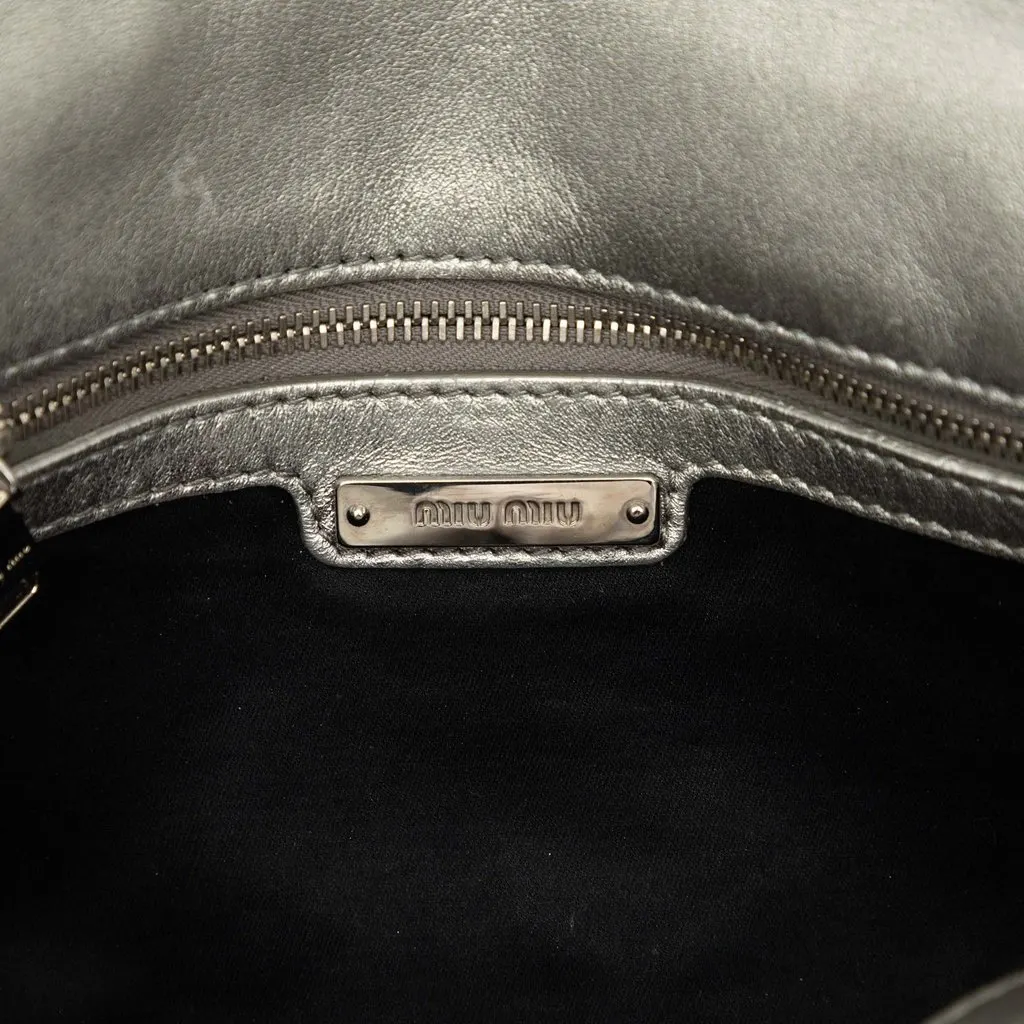 Miu Miu Matelasse Metallic Nappa Crystal Chain Satchel Silver Leather Very good - Box View