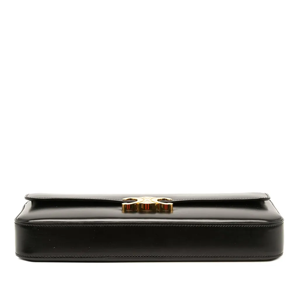 Celine Shiny Calfskin Triomphe Chain Shoulder Bag Black Leather Very good - Inside View