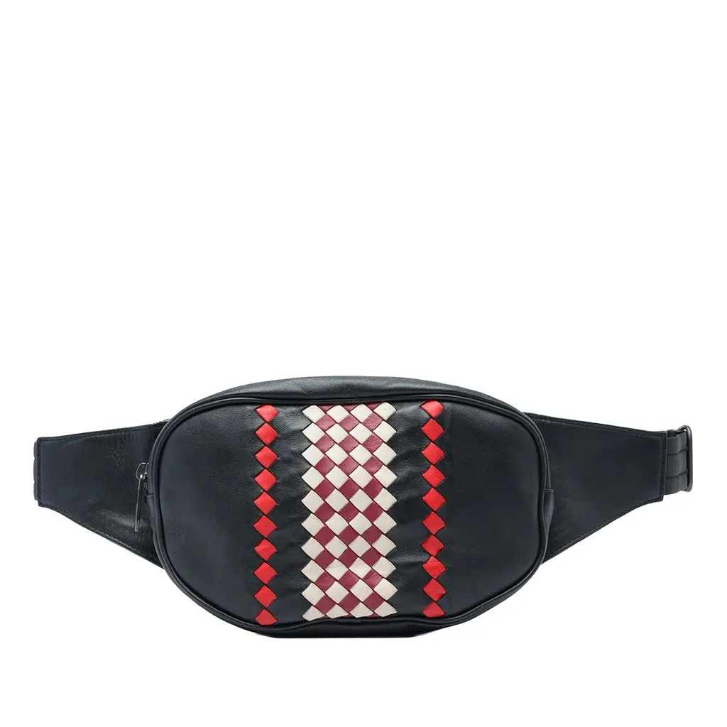 Bottega Veneta Intrecciato Trimmed Nappa Belt Bag Black Leather Very good - Front View