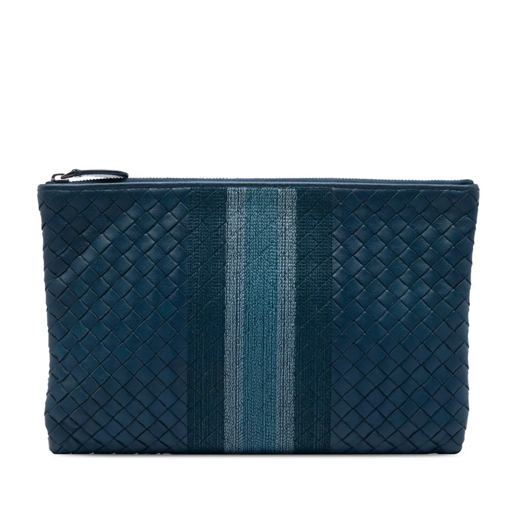 Bottega Veneta Nappa Intrecciato Line Stitch Clutch Blue Leather Very good - Front View