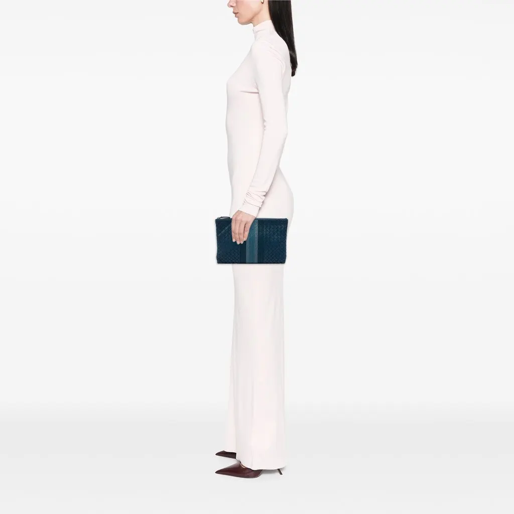 Bottega Veneta Nappa Intrecciato Line Stitch Clutch Blue Leather Very good - Box View