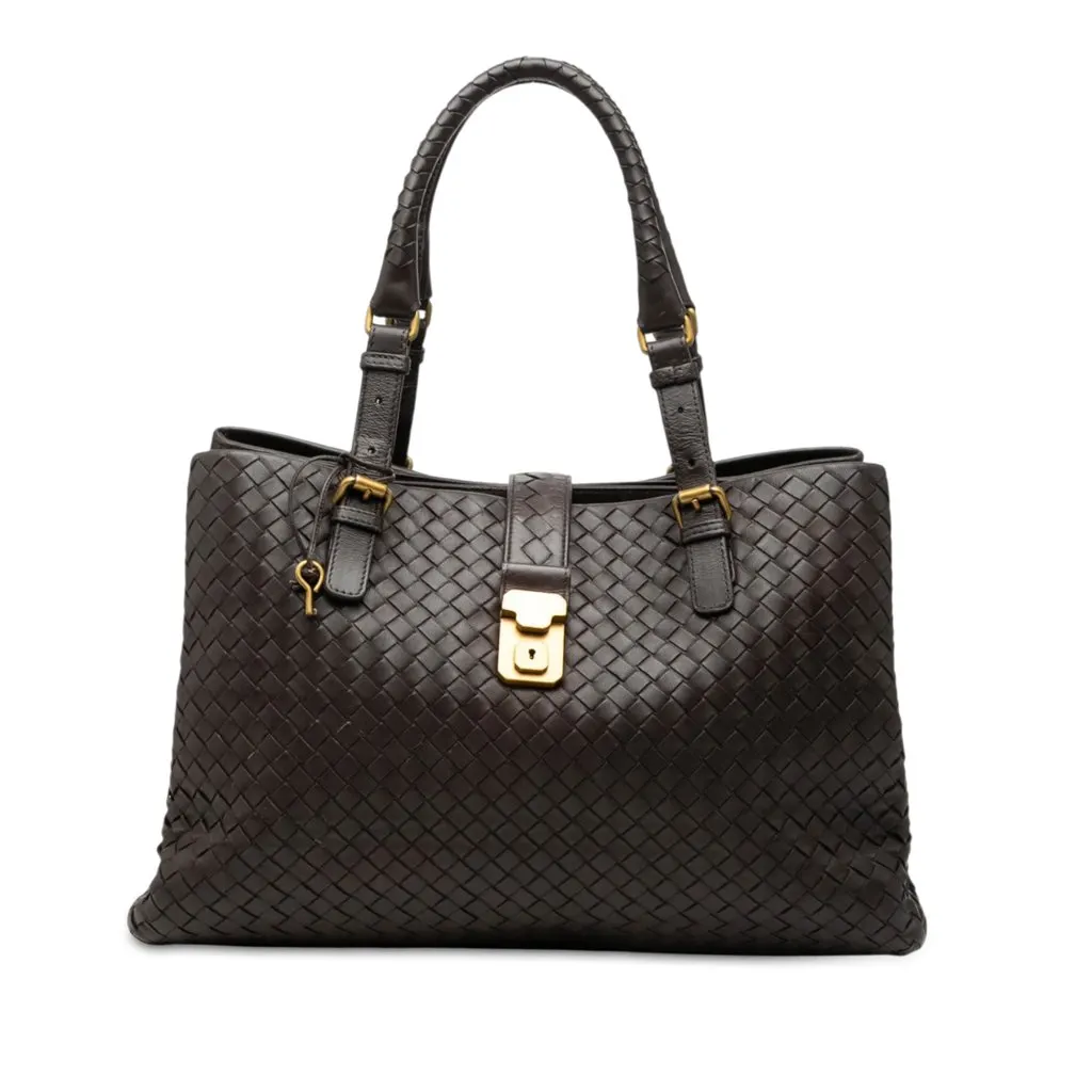 Bottega Veneta Medium Nappa Intrecciato Roma Tote Brown Leather Very good - Front View