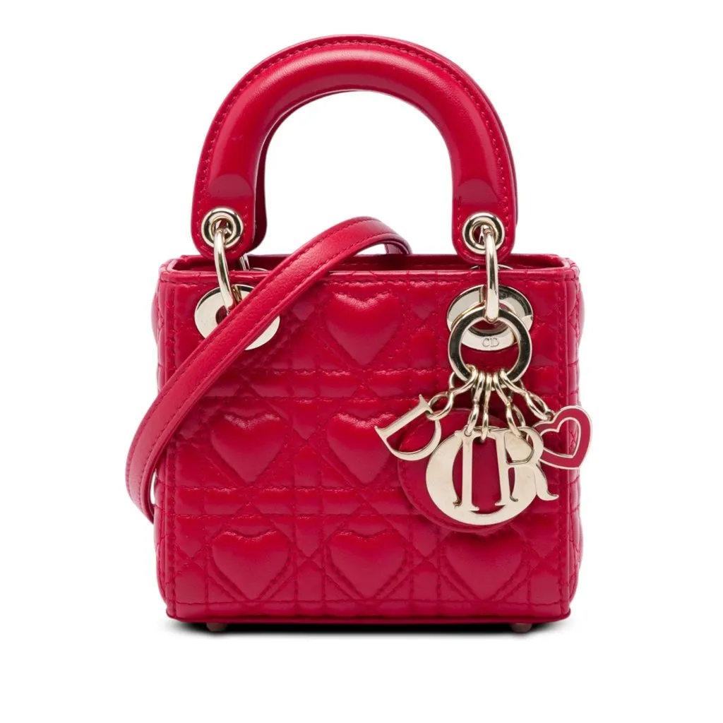 Dior DiorAmour Micro Lambskin Cannage Lady Dior Red Leather Very good - Front View