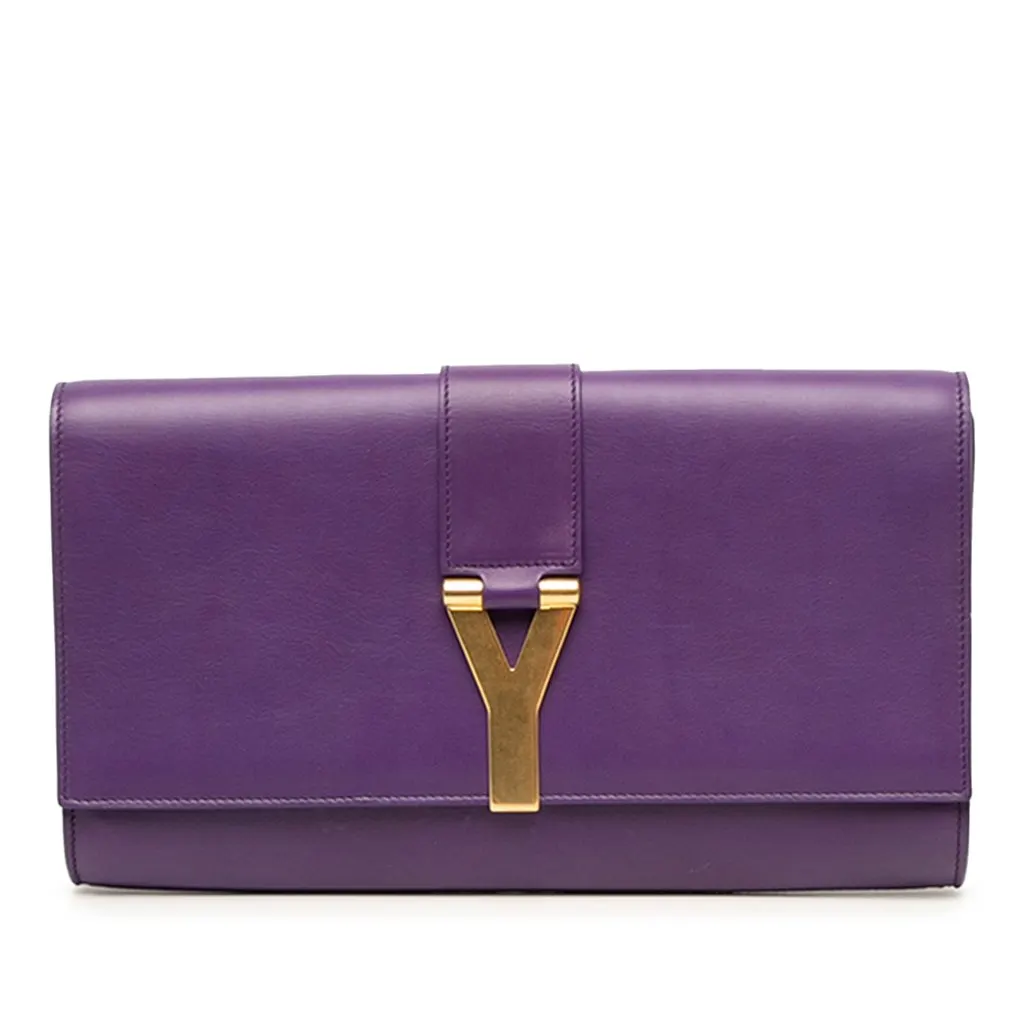 Saint Laurent Leather Chyc Ligne Clutch Purple Leather Very good - Front View