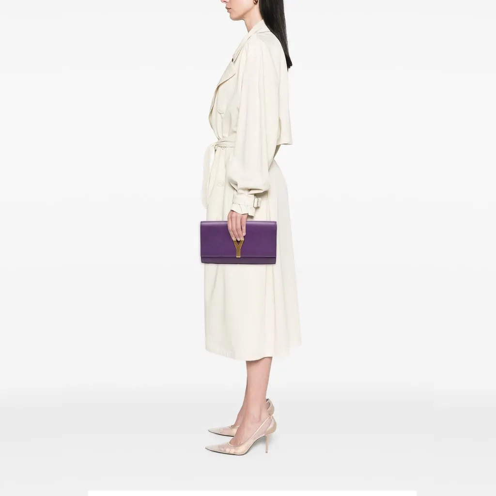 Saint Laurent Leather Chyc Ligne Clutch Purple Leather Very good - Box View