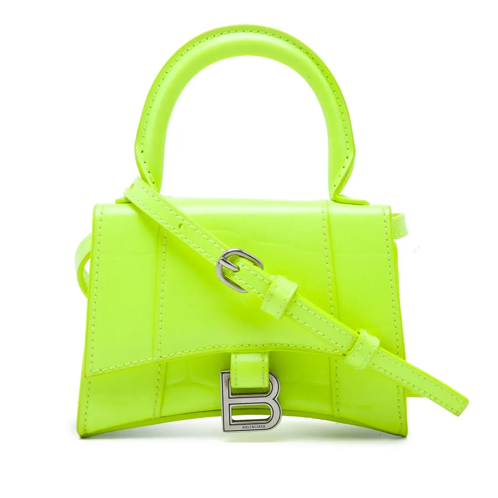 Balenciaga Mini Croc Embossed Calfskin Hourglass Top Handle Bag Green Leather Very good - Front View