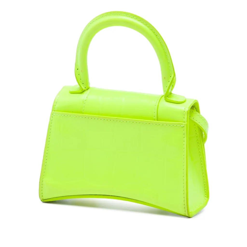 Balenciaga Mini Croc Embossed Calfskin Hourglass Top Handle Bag Green Leather Very good - Back View