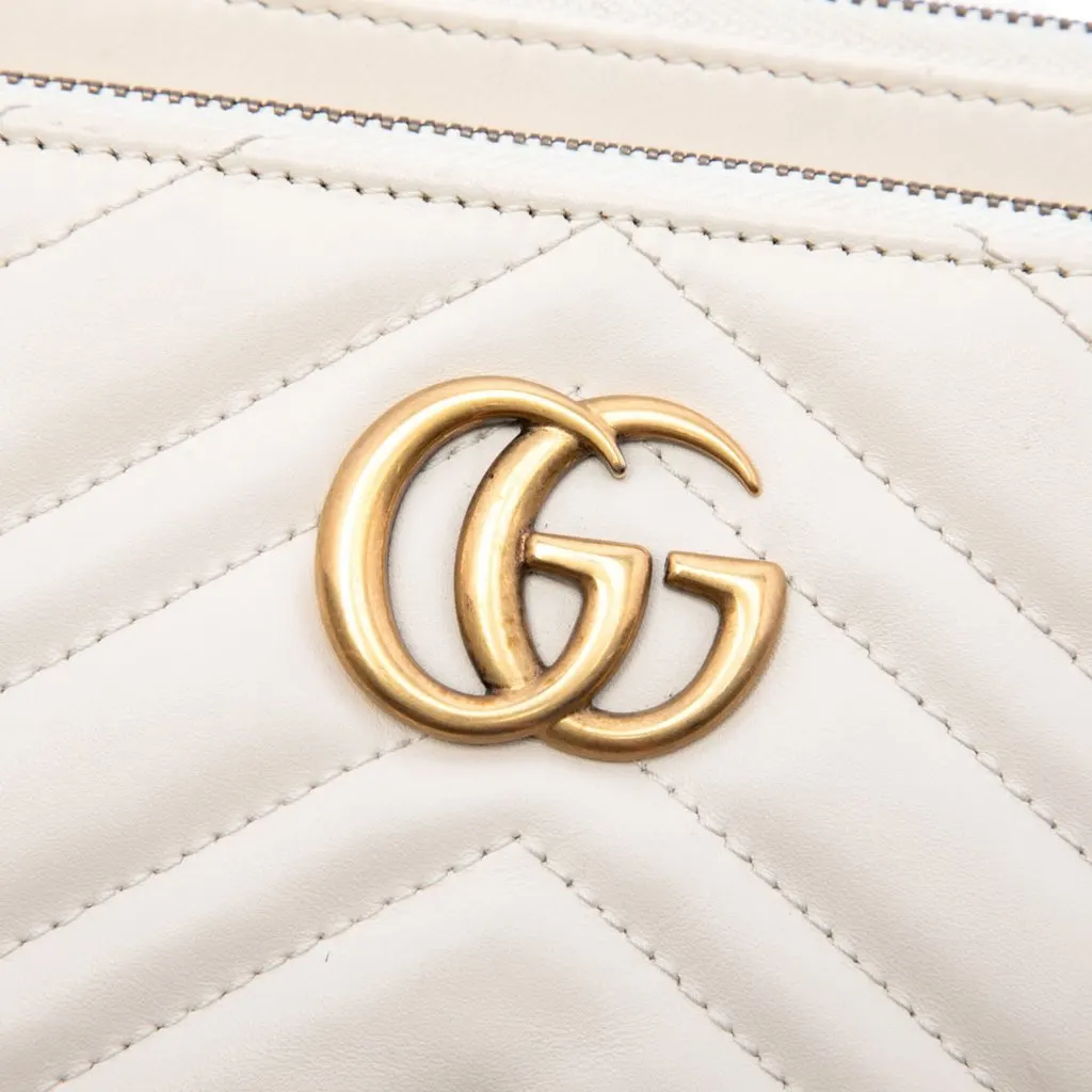 Gucci Small GG Marmont Matelasse Calfskin Double Zip Pochette Crossbody White Leather Very good - Box View