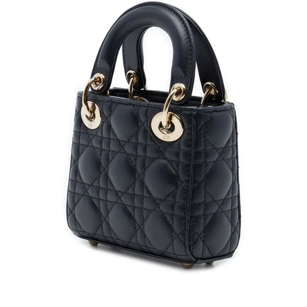 Dior Micro Lambskin Cannage Lady Dior Black Leather Very good - Back View
