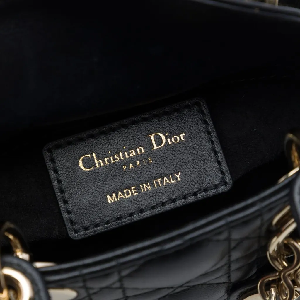 Dior Micro Lambskin Cannage Lady Dior Black Leather Very good - Box View
