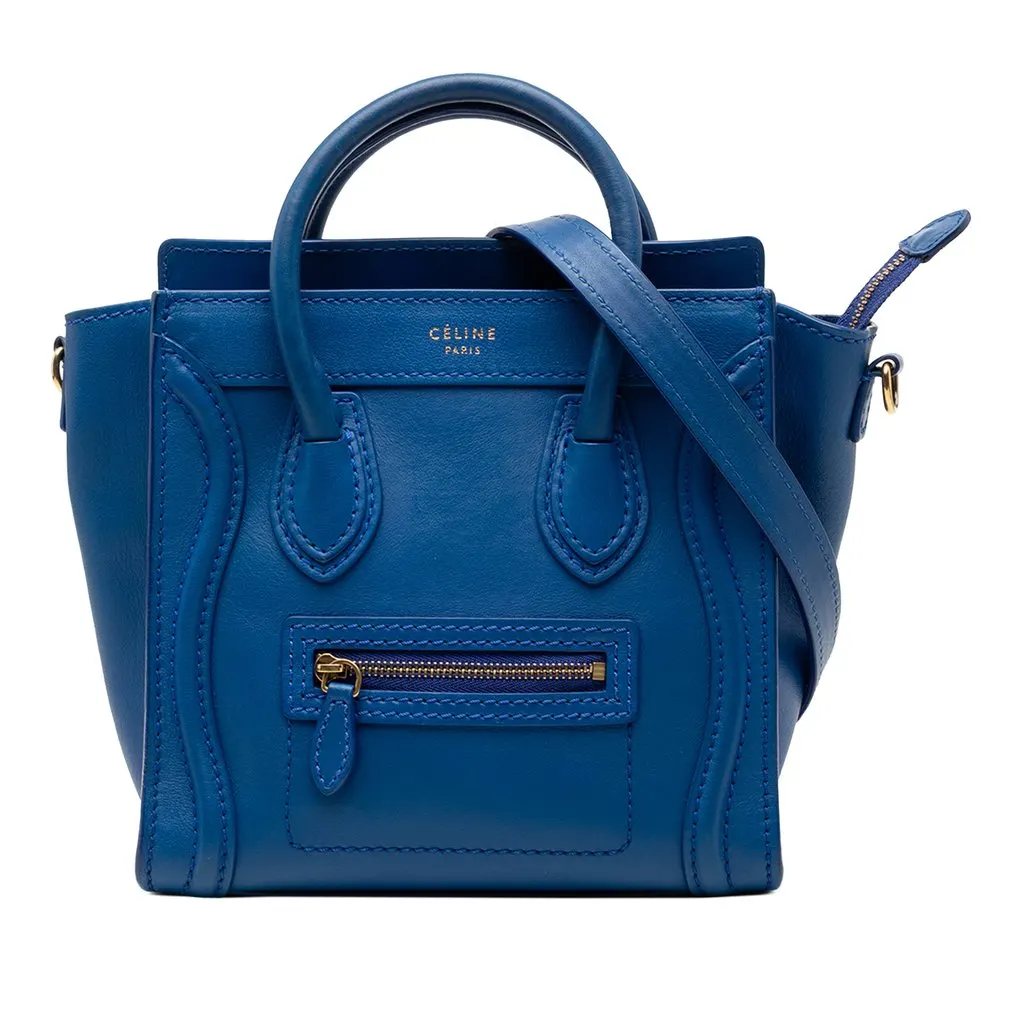 Celine Nano Leather Luggage Tote Blue Leather Very good - Front View