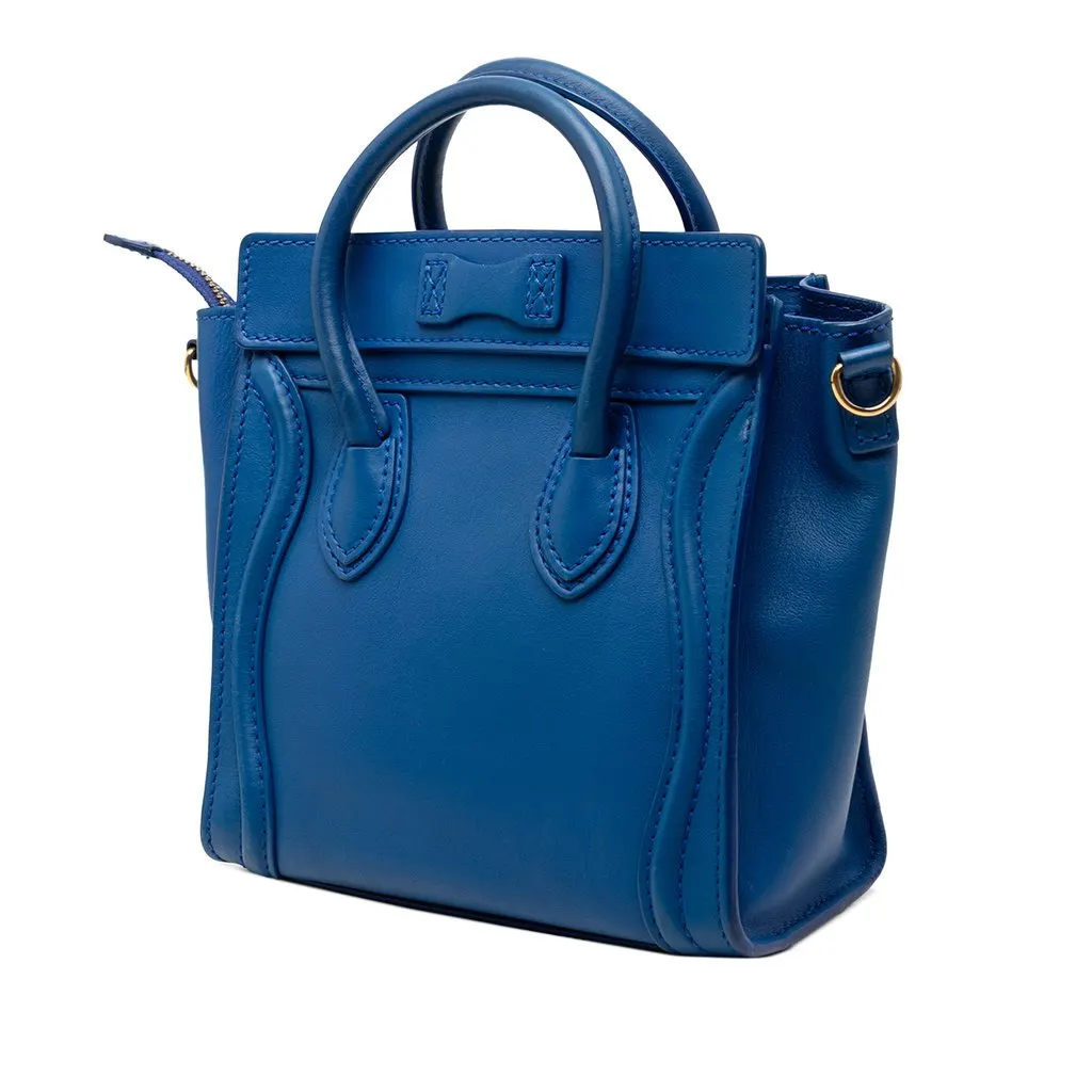 Celine Nano Leather Luggage Tote Blue Leather Very good - Back View