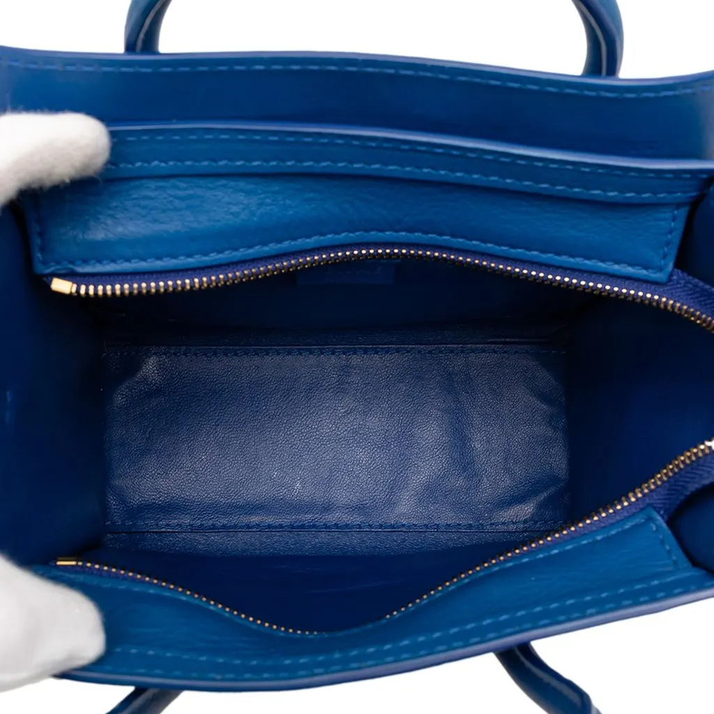 Celine Nano Leather Luggage Tote Blue Leather Very good - Model View