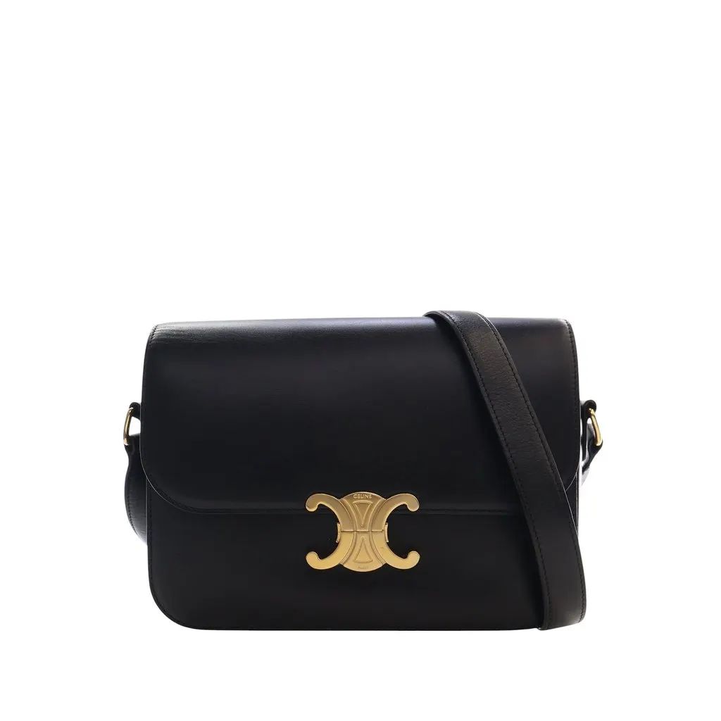 Celine Classique Shiny Calfskin Triomphe Crossbody Black Leather Very good - Front View