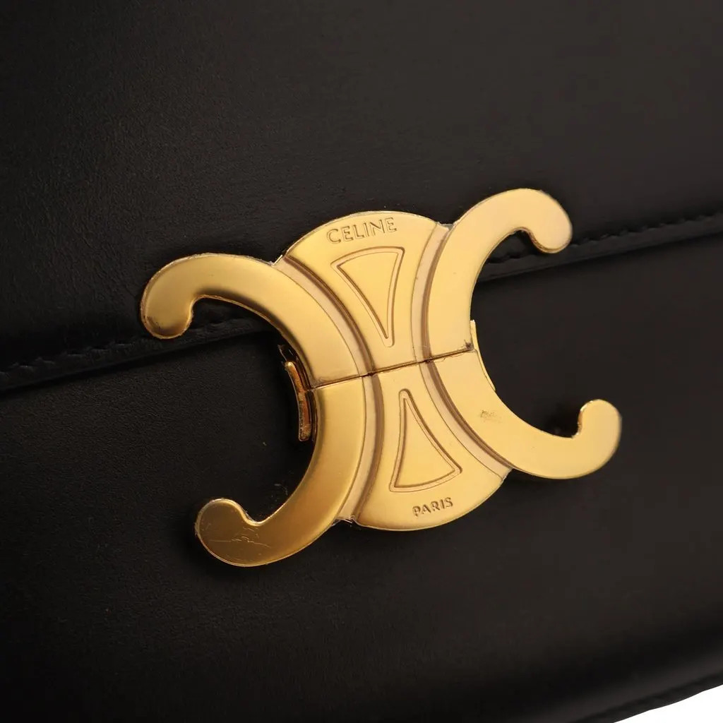 Celine Classique Shiny Calfskin Triomphe Crossbody Black Leather Very good - Box View